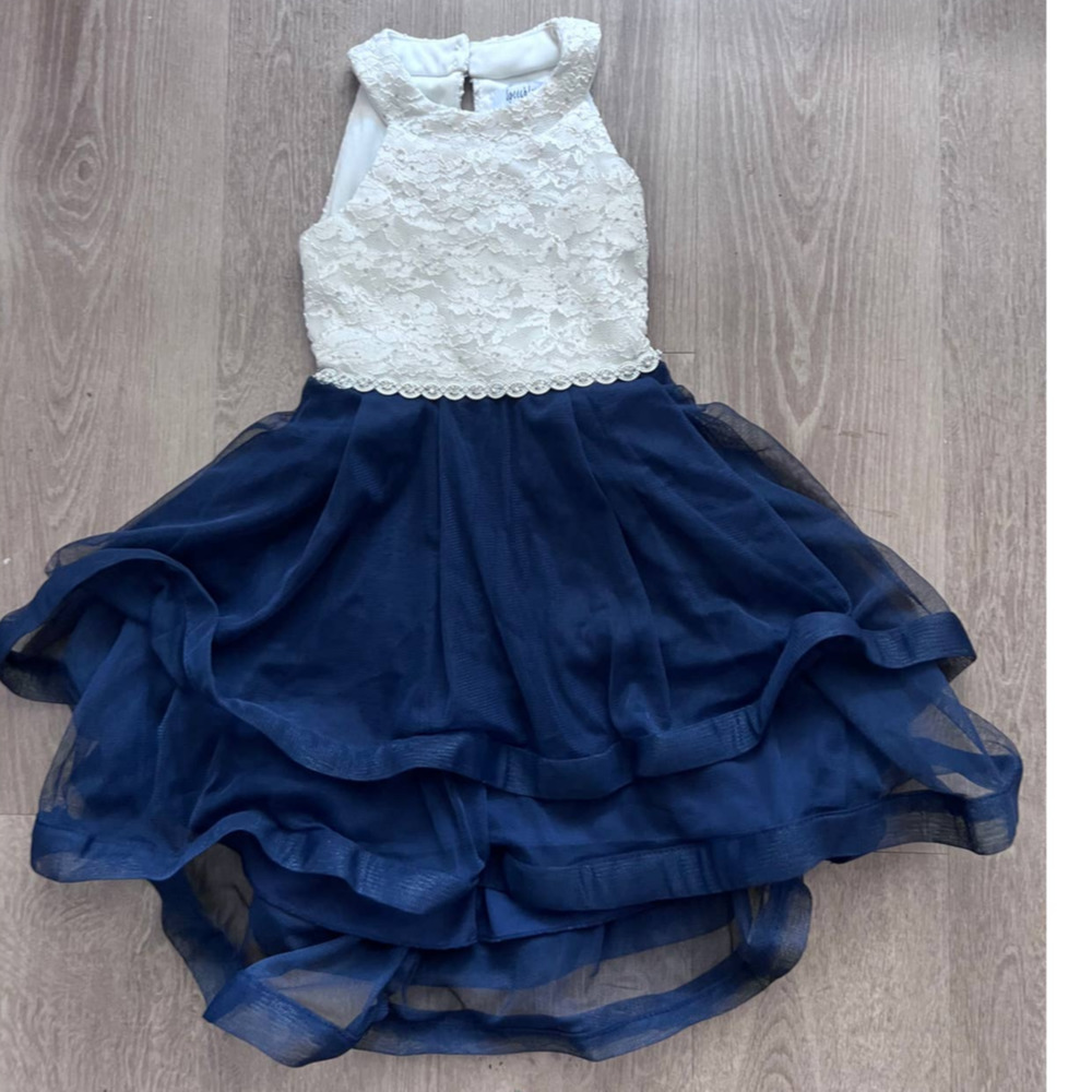 Speechless Kids 3T White Embroidered Top with Navy Tulle Dress